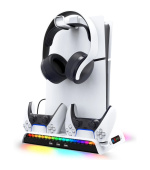 iPega P5S006 Multifunkční Nabíjecí RGB Stojan s Chlazením pro PS5 Slim White