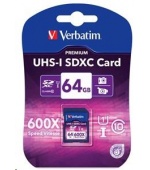 VERBATIM SDXC karta 64GB PREMIUM, UHS-1, Class 10 (R:90/W:25 MB/s)