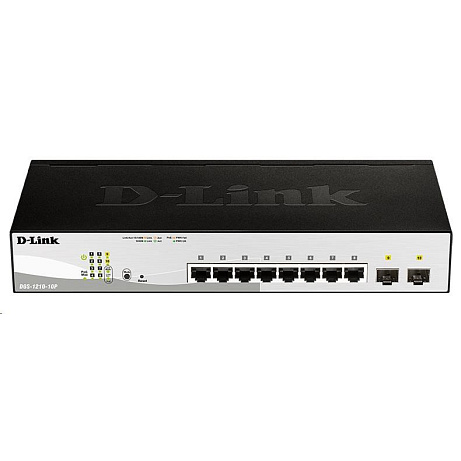 BAZAR - D-Link DGS-1210-10P 10-port Gigabit Smart+ PoE Switch, 8x GbE PoE+, 2x SFP, PoE 65W, fanless - Poškozený obal
