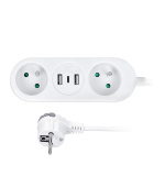 Solight 2z + USB A+C 17W, cestovní prodlužovací přívod 1.5m, bílý