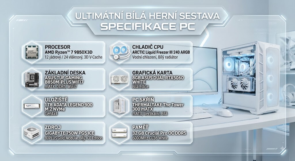 BOHEMIAPC GAMER ULTIMATE – bílá herní sestava Ryzen 7 9850X3D